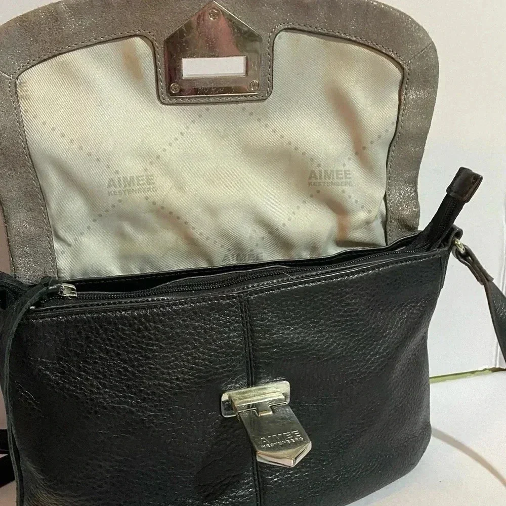 Aimee Kestenberg black grey leather suede satchel handbag